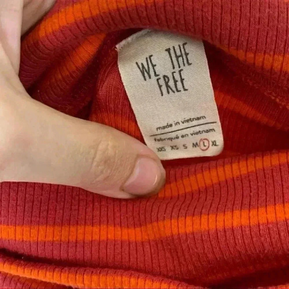 We the free people red orange Melbourne Striped Off-The-Shoulder Rib Knit Top L - Picture 7 of 8